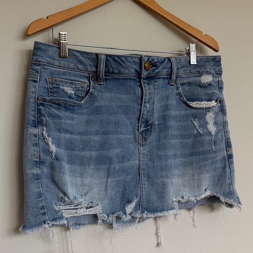 Distressed Denim Mini Skirt
